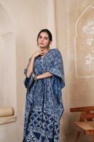 Women’s Indigo Blue Printed Long Kaftan Dress | Free Size | 52 Inch Length | Relaxed Fit