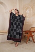 Women’s Black Striped Printed Long Kaftan Dress | Free Size | 52 Inch Length | Relaxed Fit