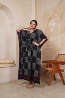 Women’s Black Striped Printed Long Kaftan Dress | Free Size | 52 Inch Length | Relaxed Fit