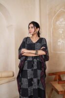 Women’s Black Striped Printed Long Kaftan Dress | Free Size | 52 Inch Length | Relaxed Fit