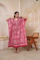 Women’s Red Geometric Printed Long Kaftan Dress | Free Size | 52 Inch Length | Relaxed Fit