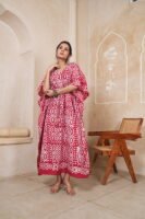 Women’s Red Geometric Printed Long Kaftan Dress | Free Size | 52 Inch Length | Relaxed Fit