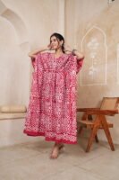 Women’s Red Geometric Printed Long Kaftan Dress | Free Size | 52 Inch Length | Relaxed Fit