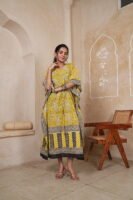 Women’s Yellow Paisley Printed Long Kaftan Dress | Free Size | 52 Inch Length | Relaxed Fit