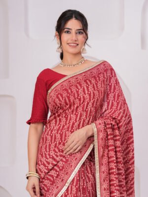 Premium Muslin Modal Silk Printed Saree with Designer Pallu & Zari Border