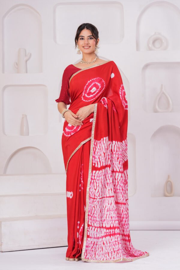 Premium Muslin Modal Silk Tie-Dye Saree with Zari Border