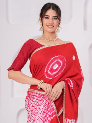 Premium Muslin Modal Silk Tie-Dye Saree with Zari Border