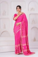 Premium Muslin Modal Silk Floral Buti Saree with Zari Border
