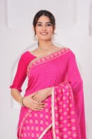 Premium Muslin Modal Silk Floral Buti Saree with Zari Border