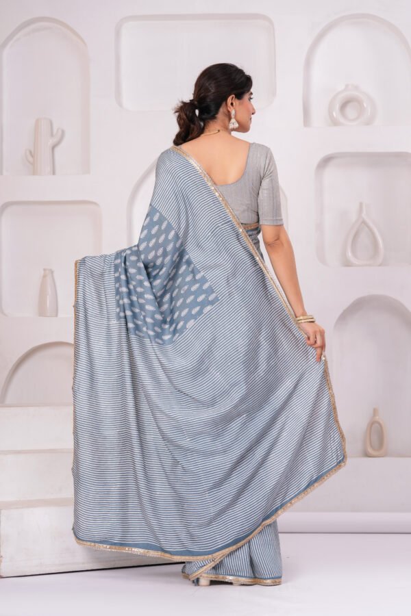 Premium Muslin Modal Silk Striped Printed Saree with Zari Border