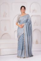 Premium Muslin Modal Silk Striped Printed Saree with Zari Border