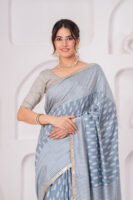 Premium Muslin Modal Silk Striped Printed Saree with Zari Border