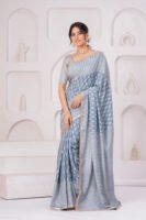 Premium Muslin Modal Silk Striped Printed Saree with Zari Border