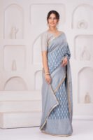 Premium Muslin Modal Silk Striped Printed Saree with Zari Border