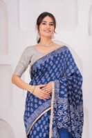 Premium Muslin Modal Silk Ethnic Printed Saree with Designer Pallu & Zari Border