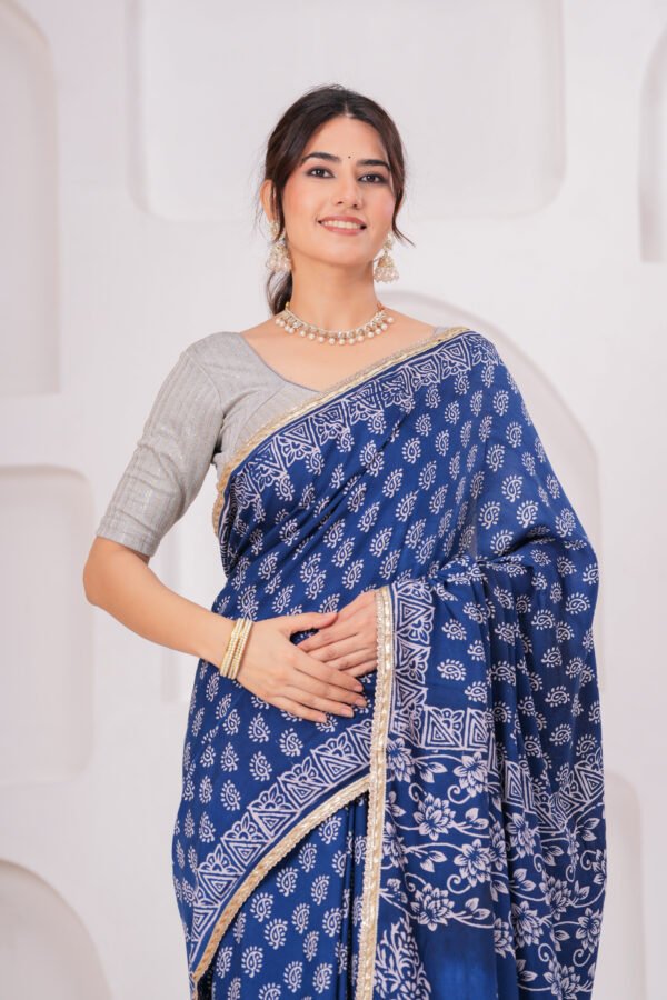 Premium Muslin Modal Silk Ethnic Printed Saree with Designer Pallu & Zari Border