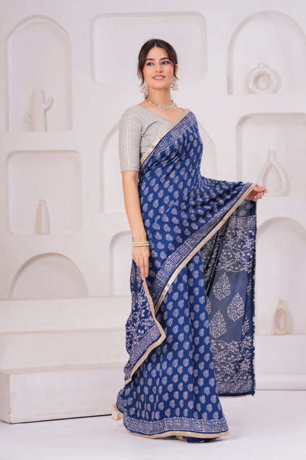 Premium Muslin Modal Silk Ethnic Printed Saree with Designer Pallu & Zari Border