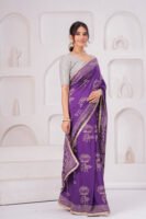 Elegant Muslin Modal Silk Printed Saree with Zari Border & Designer Pallu