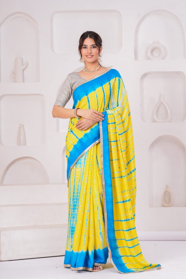 Vibrant Muslin Modal Silk Tie-Dye Saree with Zari Border