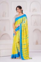Vibrant Muslin Modal Silk Tie-Dye Saree with Zari Border