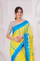 Vibrant Muslin Modal Silk Tie-Dye Saree with Zari Border