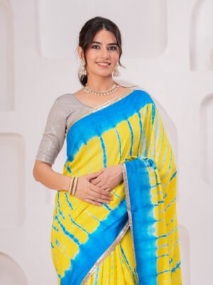 Vibrant Muslin Modal Silk Tie-Dye Saree with Zari Border