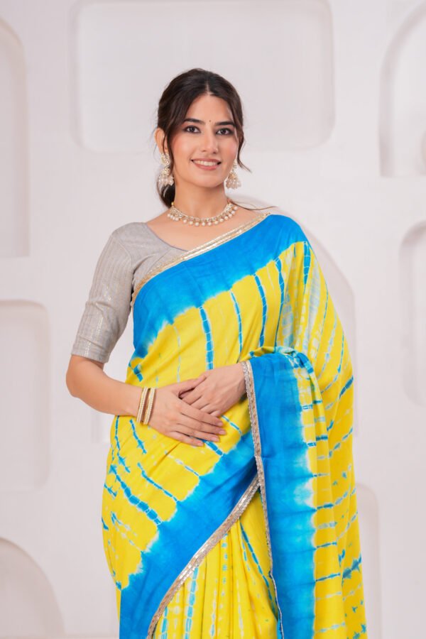 Vibrant Muslin Modal Silk Tie-Dye Saree with Zari Border