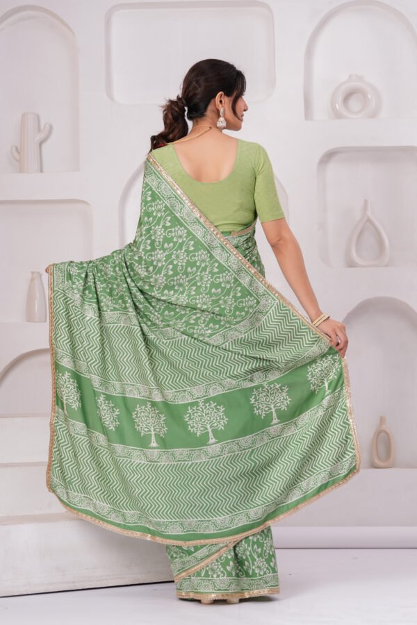 Elegant Muslin Modal Silk Printed Saree with Zari Border & Designer Pallu