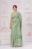 Elegant Muslin Modal Silk Printed Saree with Zari Border & Designer Pallu