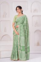 Elegant Muslin Modal Silk Printed Saree with Zari Border & Designer Pallu