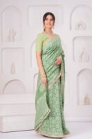 Elegant Muslin Modal Silk Printed Saree with Zari Border & Designer Pallu