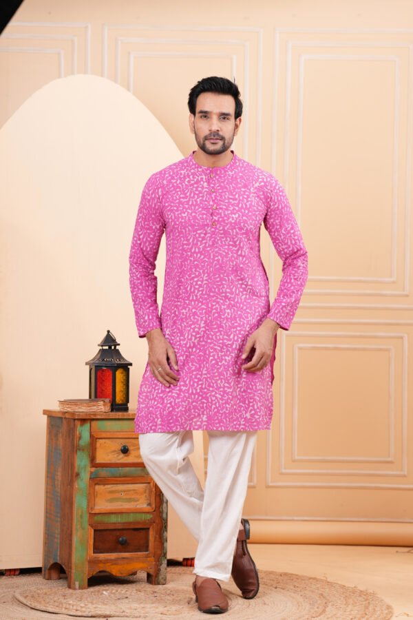 Men’s Premium Pink Printed Cotton Kurta