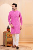 Men’s Premium Pink Printed Cotton Kurta