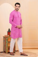 Men’s Premium Pink Printed Cotton Kurta