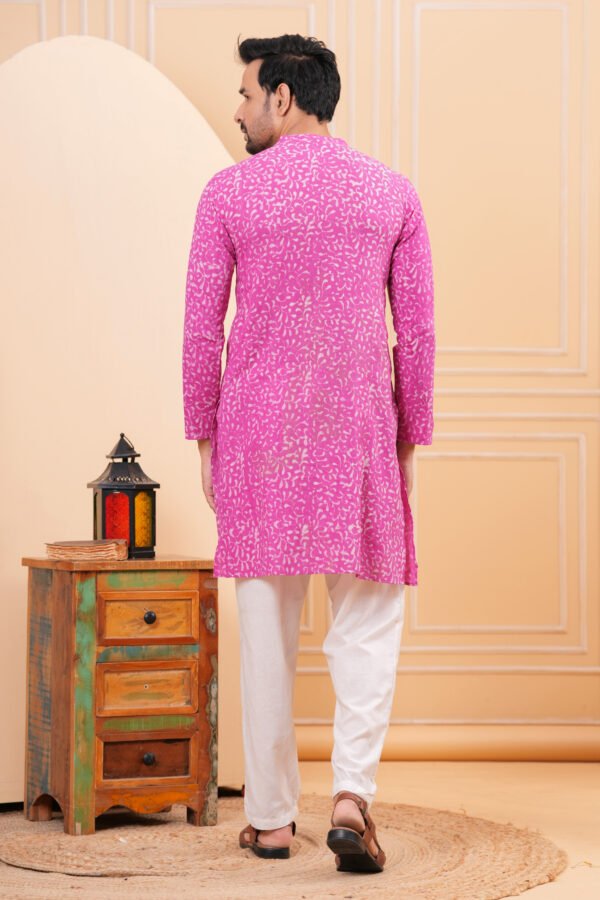 Men’s Premium Pink Printed Cotton Kurta