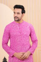 Men’s Premium Pink Printed Cotton Kurta