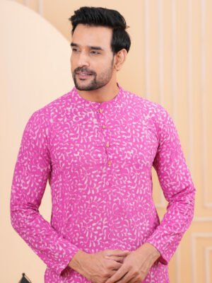 Men’s Premium Pink Printed Cotton Kurta