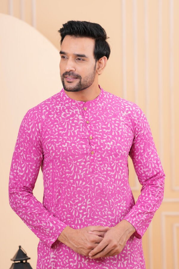 Men’s Premium Pink Printed Cotton Kurta
