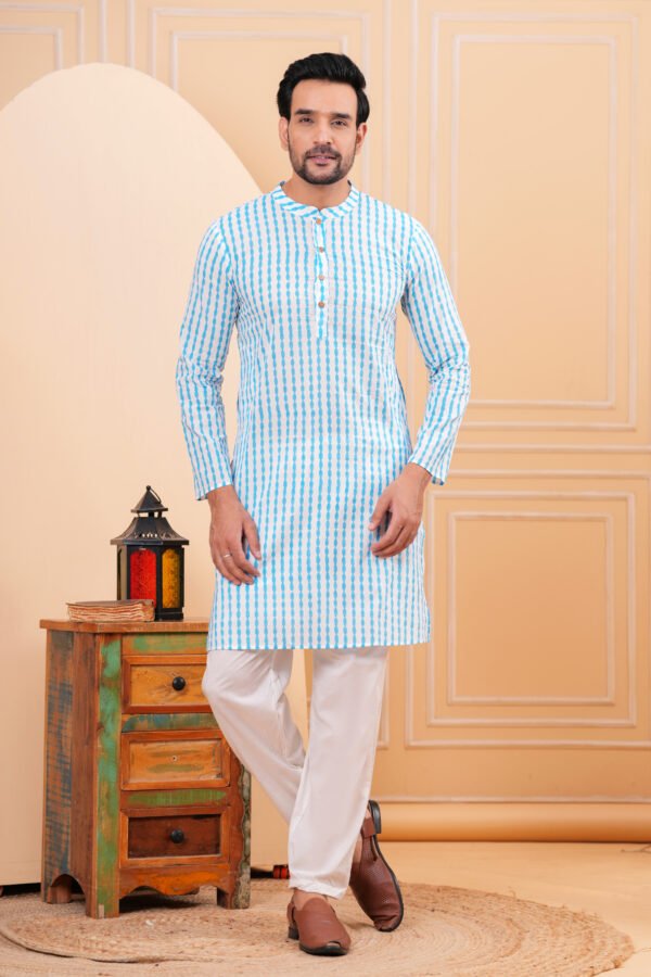 Men’s Premium Blue & White Striped Cotton Kurta