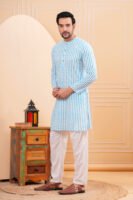 Men’s Premium Blue & White Striped Cotton Kurta