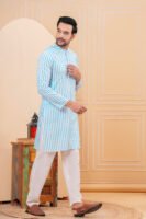 Men’s Premium Blue & White Striped Cotton Kurta