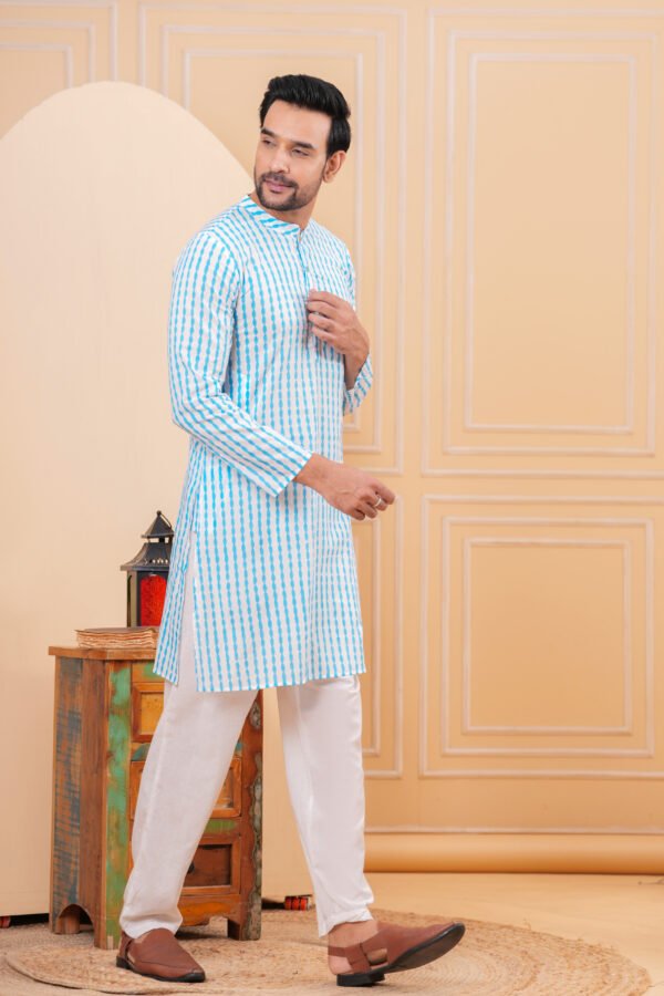 Men’s Premium Blue & White Striped Cotton Kurta