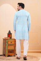 Men’s Premium Blue & White Striped Cotton Kurta