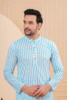 Men’s Premium Blue & White Striped Cotton Kurta