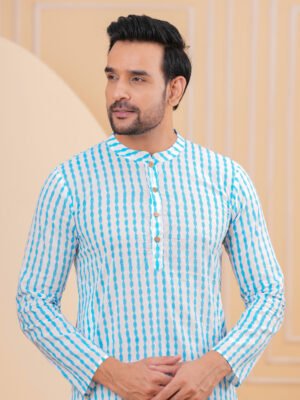 Men’s Premium Blue & White Striped Cotton Kurta