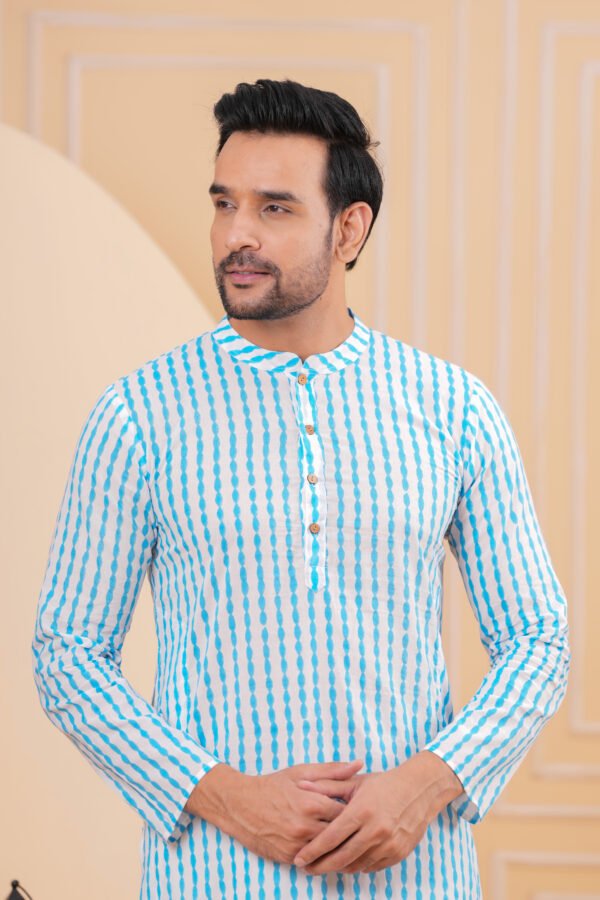 Men’s Premium Blue & White Striped Cotton Kurta