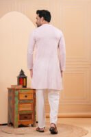Men’s White & Red Striped Cotton Kurta with Pajama Set