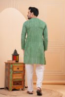 Men’s Green Striped Cotton Kurta with Pajama Set
