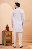 Men’s White Abstract Printed Cotton Kurta with Pajama Set