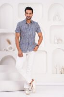 Men’s Luxury Hand Block Printed Shirt – Saffron Bloom Edition